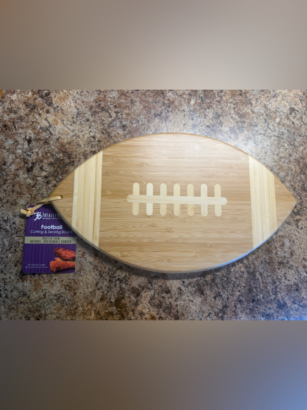 Tarnish Bamboo Football-Shaped Cutting & Serving Board - Natural Bamboo- NWT
